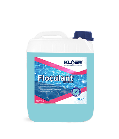 Floculant lichid 5L Kloer Floculant lichid 5L pentru limpezirea apei din piscina. Solutie lichida pentru limpezire apa. Tratament pentru limpezire apa. Limpezire apa piscina, spa.